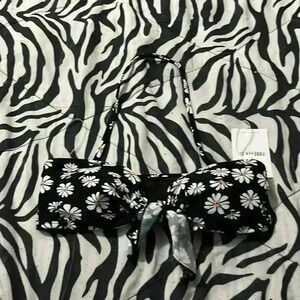 Black Floral Bikini Top